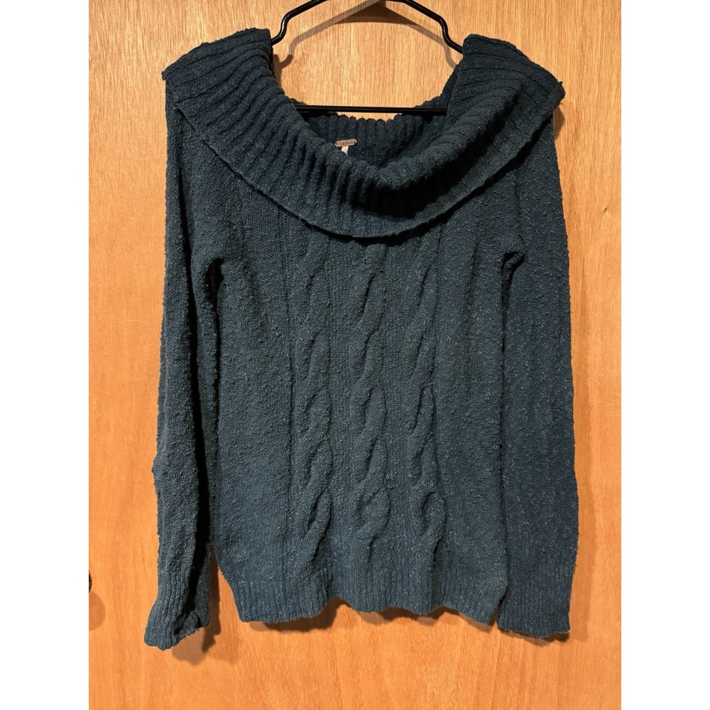 Free People Large Stretchy Teal Sweater Size Large Cableknit